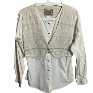 Wrangler Silver Lake Cowgirl Vintage Western Embroidered Vest Shirt
